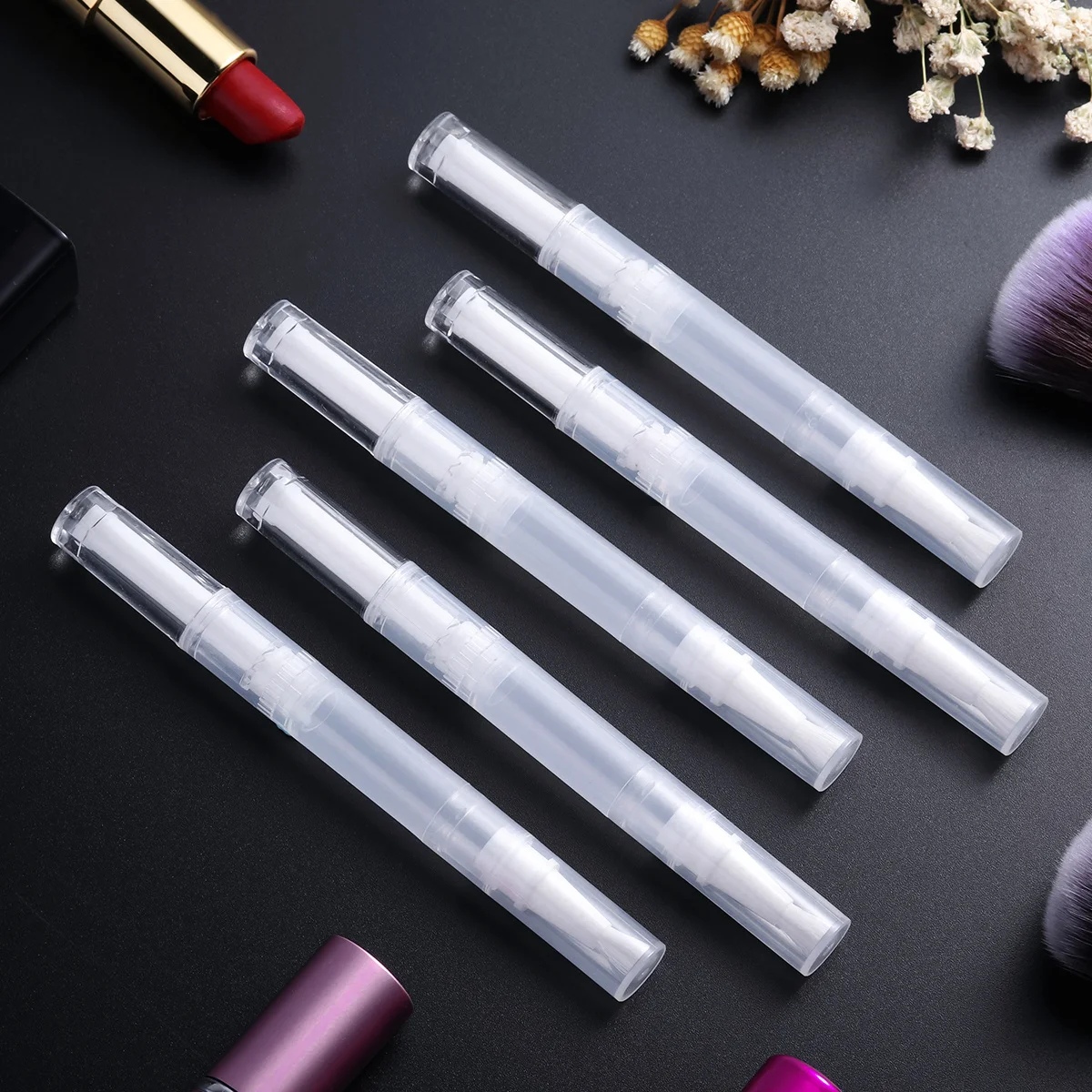 

5Pcs Empty Nail Oil Pen 3ml Transparent Brush Tip Container Applicator for Lip Gloss Nail Nutrition Oils Eyelash Growth