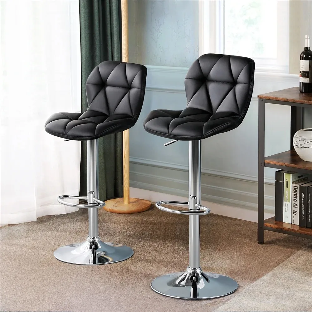 Adjustable Counter-Height Bar Chair Faux Leather Modern Bar Stool, Set of 2, Black