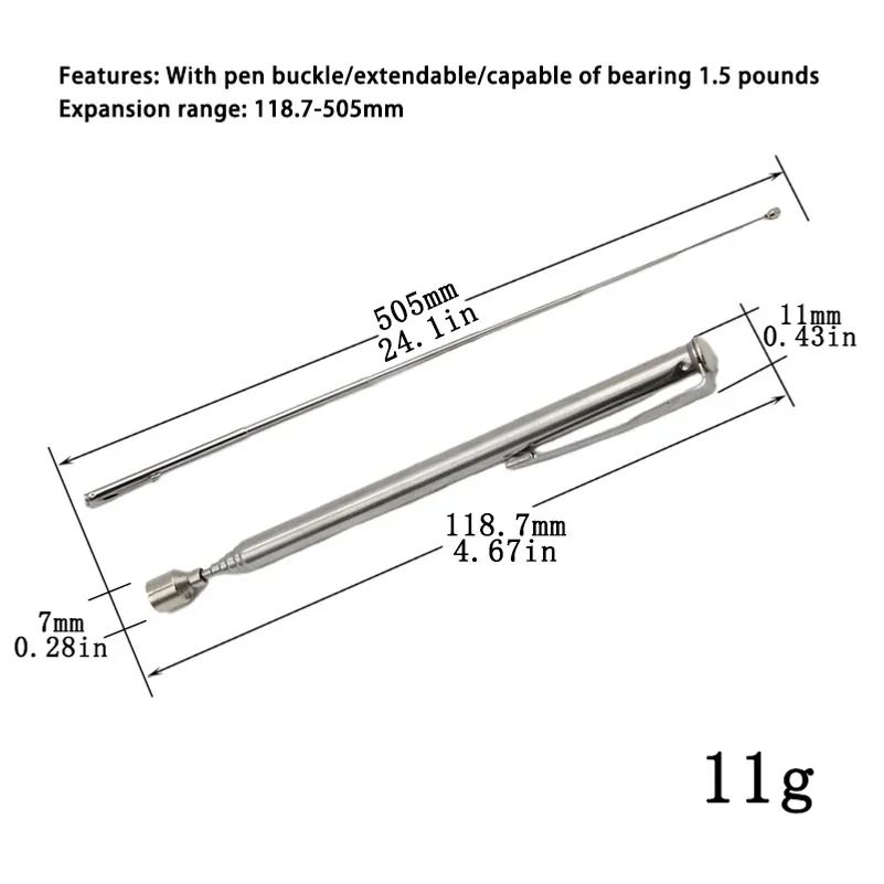 1.5‑Pound Magnetic Telescopic Pickup Tool, Portable Silver Suction Extension Rod for Car Bicycle Household Repair