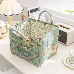 Pastoral Style Fabric Storage Basket Washable Stackable Underwear Debris Organizing Frame Foldable Sundries Storage Organizer