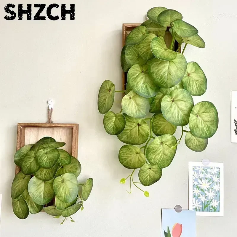 Simulated Handfeel Plastic Green Plant+Wooden Photo Frame Wall Hanging Crafts Home Room Wall Mural Ornaments Office Wall Decor