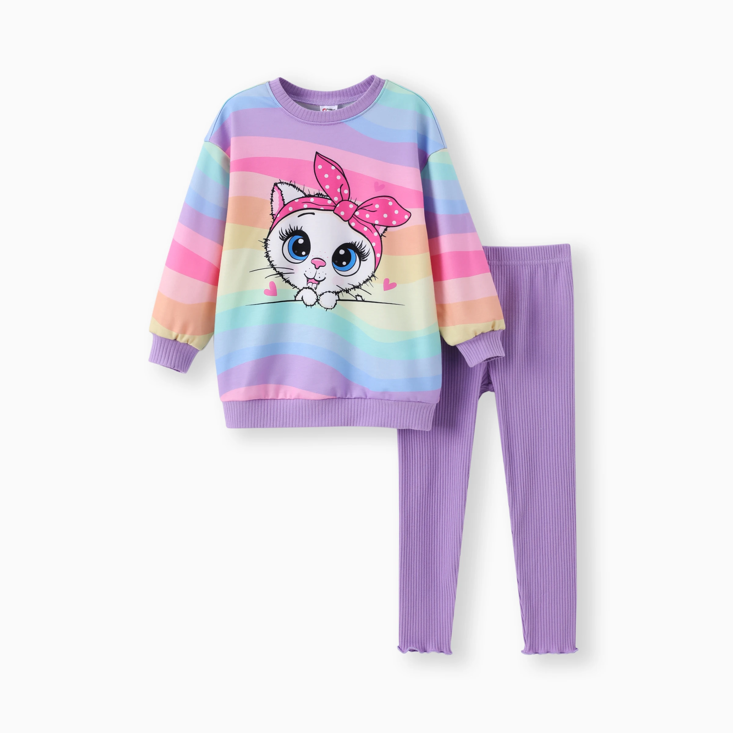 PatPat Toddler/Kid Girl 2pcs Childlike Cat Print Sweatshirt and Leggings Set