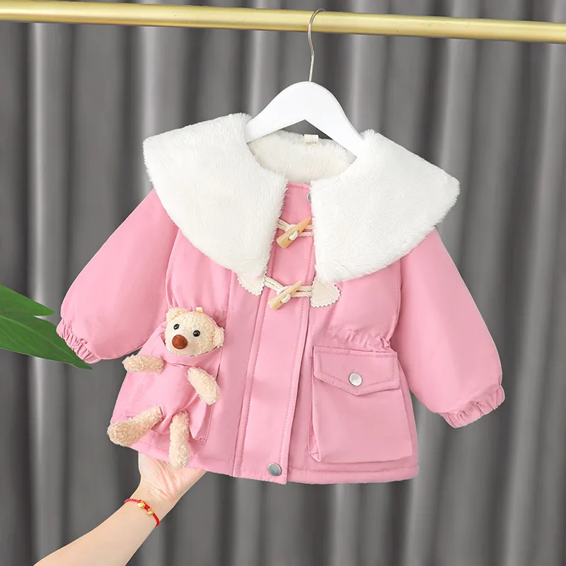 

Girls Kids Down Coat Jacket Overcoat Cotton 2022 Pink Plus Thicken Winter Warm Sports Children's Clothing