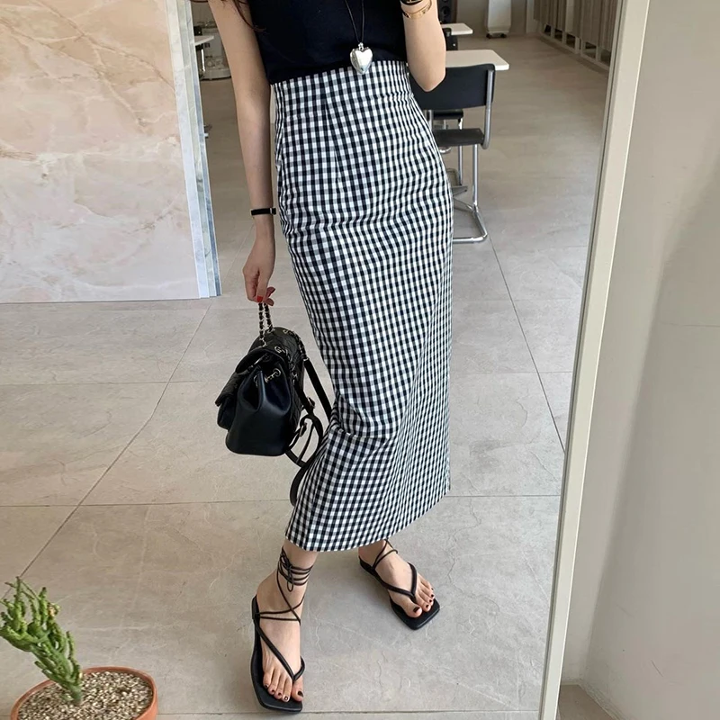 

Retro Color Blo Plaid High Waist Skirt Women's Summer New Sle Slimming Long Skirts Korean Sle Commute Skirts