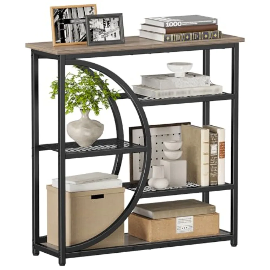

Entryway Table Narrow Console Table Industrial Sofa Table with 5 Tier Storage Shelves Entrance Table for Hallway Behind The Cou
