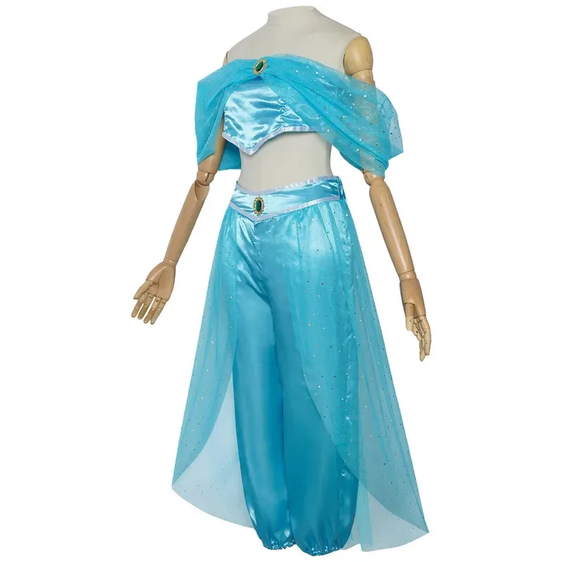 

Blue Aladdin Lamp Movie Clothes Princess Jasmine Dress Cosplay Costume Halloween Carnival Cosplay;3'f,6;t.8'