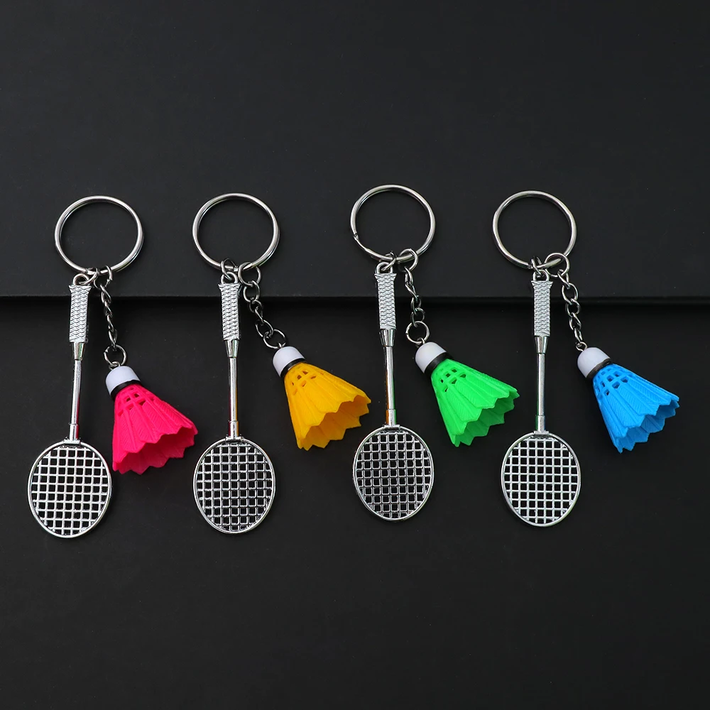 Colorful Badminton Keychain Metal Simulation Racket Keyring Sports Letter Webbing Pendant Car Backpack Ornaments Fans Souvenir