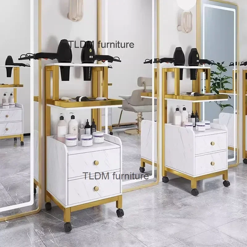 

light Luxury Salons Trolleys Beauty Salon Hair Salon Tool Trolley Creative Salon Furniture Multi-layer Storage Rack with Wheels