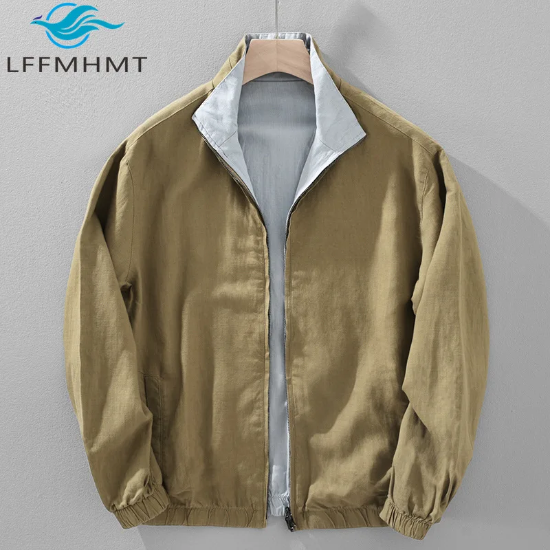 Y2522 High-end Old-Money Style Winter Fall Coats Men's Tencel Linen Casual Double-sided Jacket Lightweight Comfortable Wear
