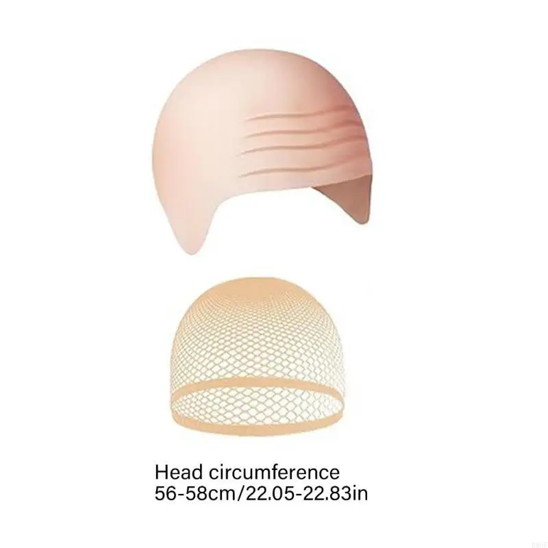 B95F Set cappello calvo per uomo Accessori costume Gru Sciarpa a righe nere e grigie Cappucci calvi con naso finto