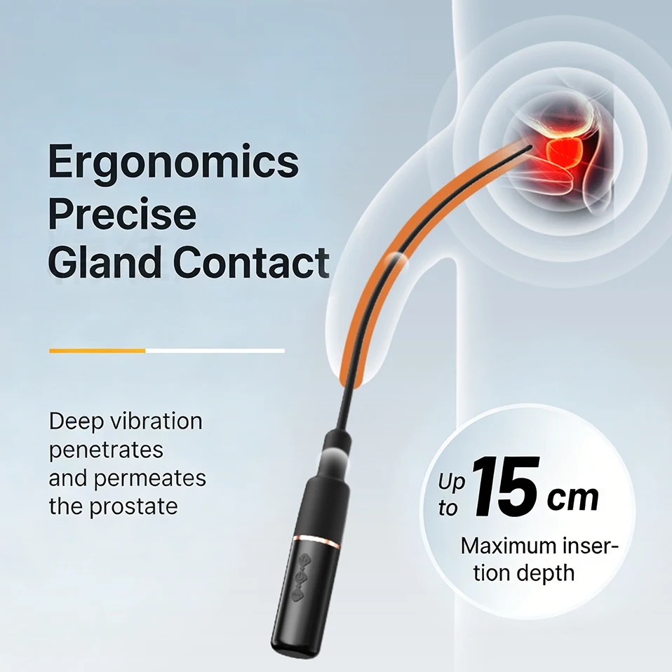 Whisper Quiet Urethral Vibrator for Men 10 Vibration Modes USB Rechargeable Silicone Male Sounding Rod for Prostate Stimulation view 3