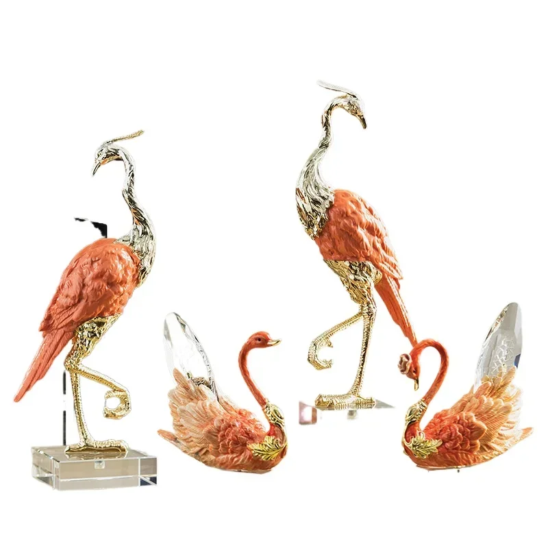 Modern light luxury swan crystal brass ornament, cabinet soft decoration entrance office home decoration