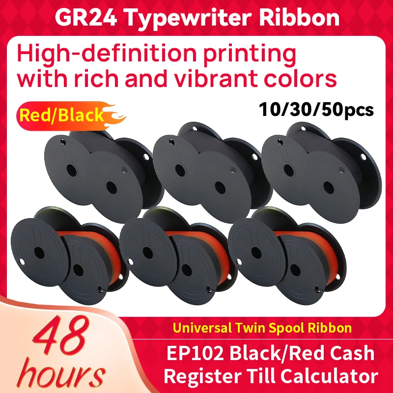 10~50pc GR24 GR-24 Typewriter Carbon Ribbon 1024 EP102 Black/Red Cash Register Till Calculator Ink Cartridge Ribbon SPOOL RIBBON