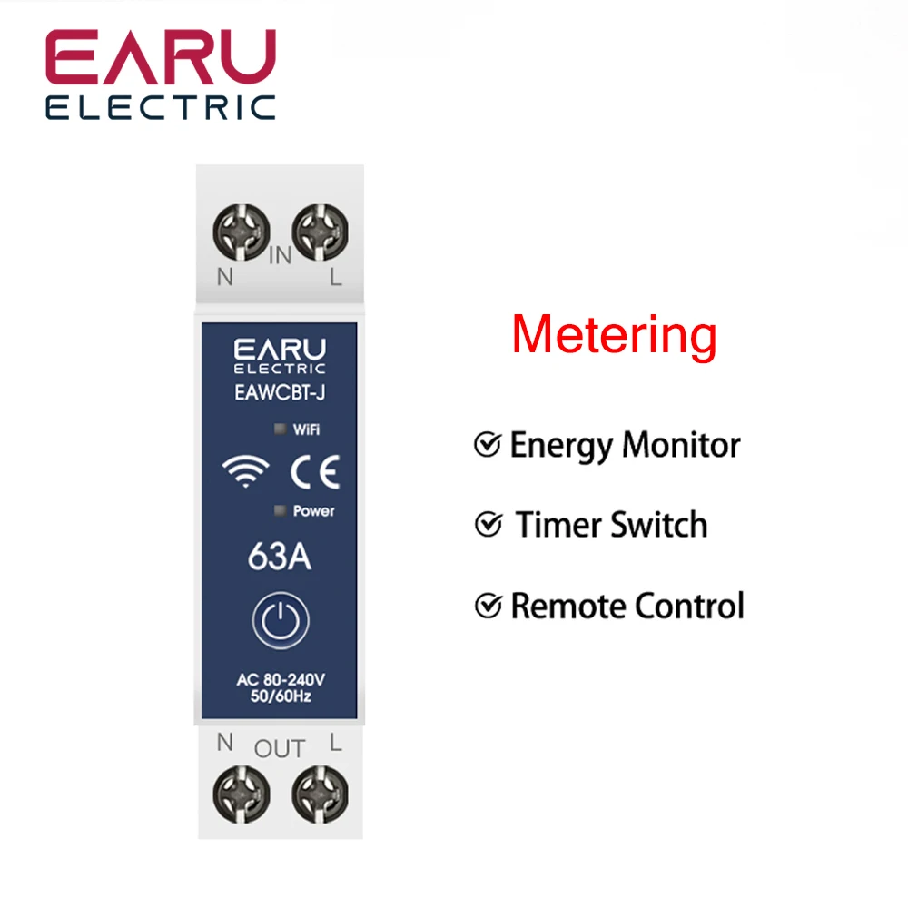 Tuja WiFi Smart przerywacz MCB 1P + N 63A włącznik z pilotem miernik napięcia prądu