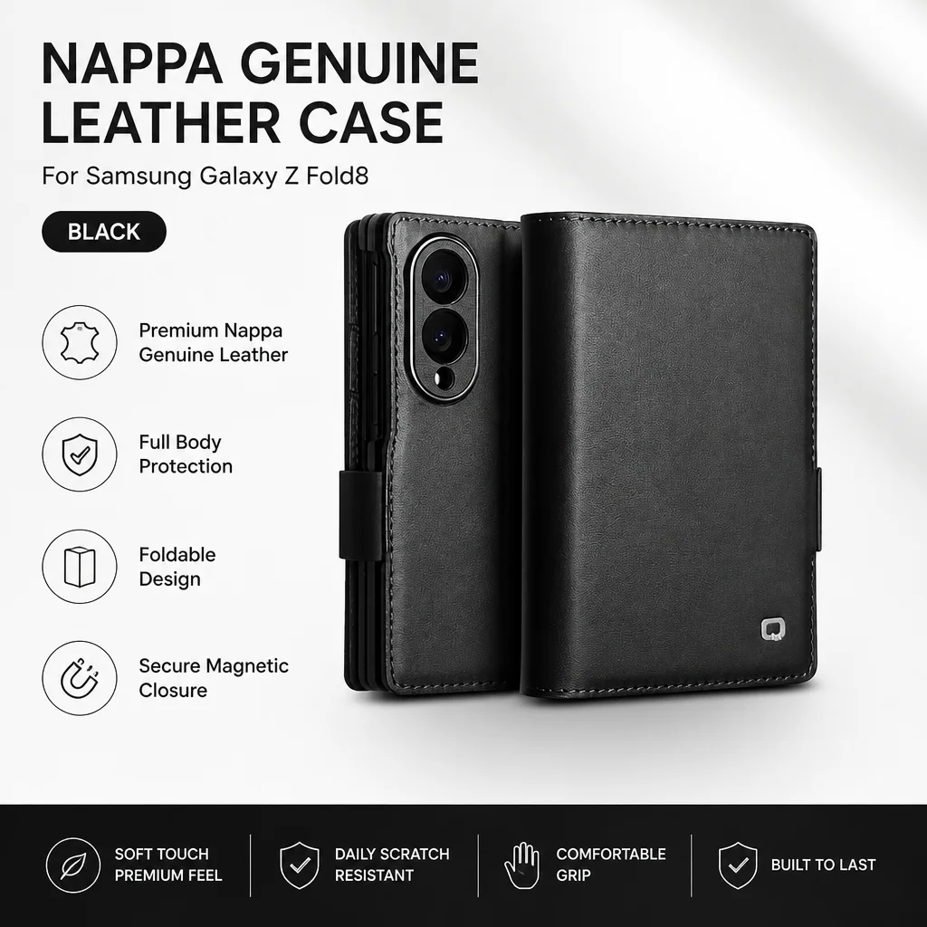 NAPPA Genuine Leather Magnetic Flip Case For Samsung Galaxy Z Fold8 Fold 8 Wide Premium Business Cowhide Card Slot Wallet Cover