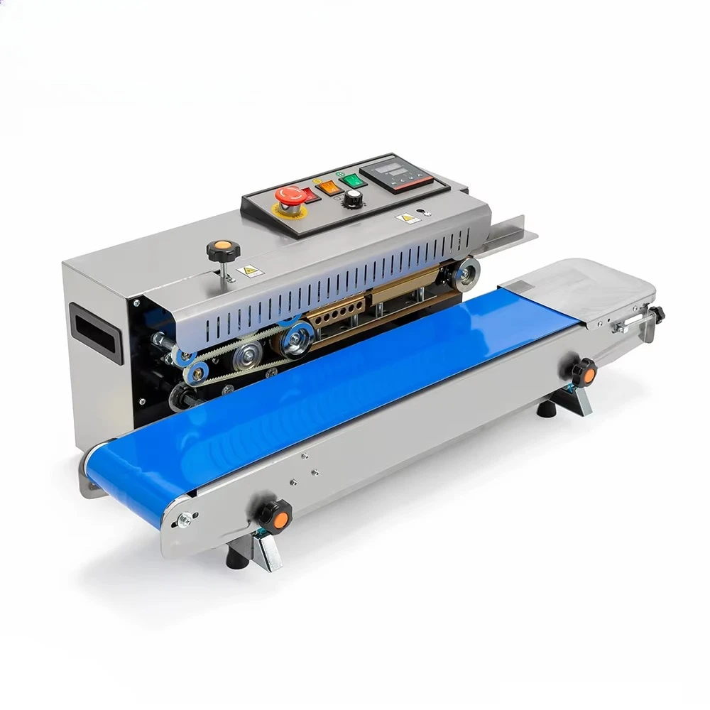 FR900 High Quality Pouch Food Continuous Plastic Film Bag Zipper Automatic Band Sealer Vertical Sealing Machine