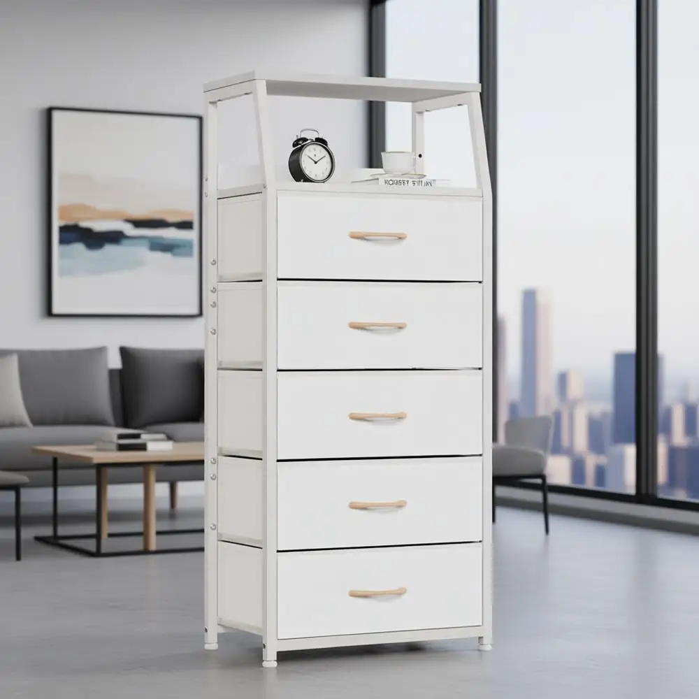 

5-Tier Metal and Wood Storage Shelf for Bedroom, Hallway, Entryway, and Nursery