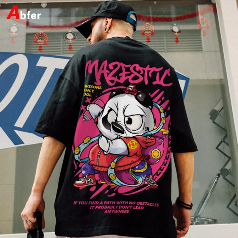 Men\'s Hip Hop Harajuku Casual T-Shirt Panda Graffiti 3D Digital Printing Shirt Street Fashion Oversized Short Sleeve Clothing