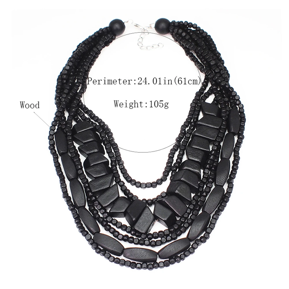 Multilayer Wood Bead Choker Necklaces For Women Handmade Beaded Pendant Statement Colorful Necklace Bohemian Fashion Jewelry image 6