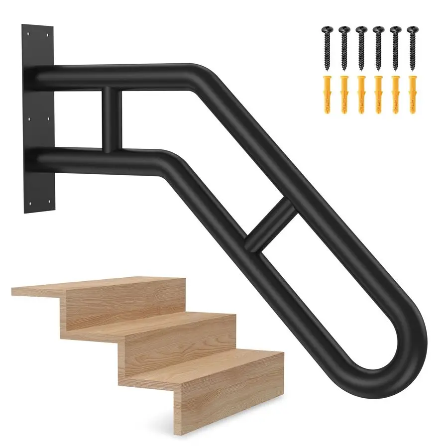 

for Outdoor Grab Bar Wall Mount Handrail, 25.8 Garage, Porch, Garden 1 to 3 Steps Stairs Black