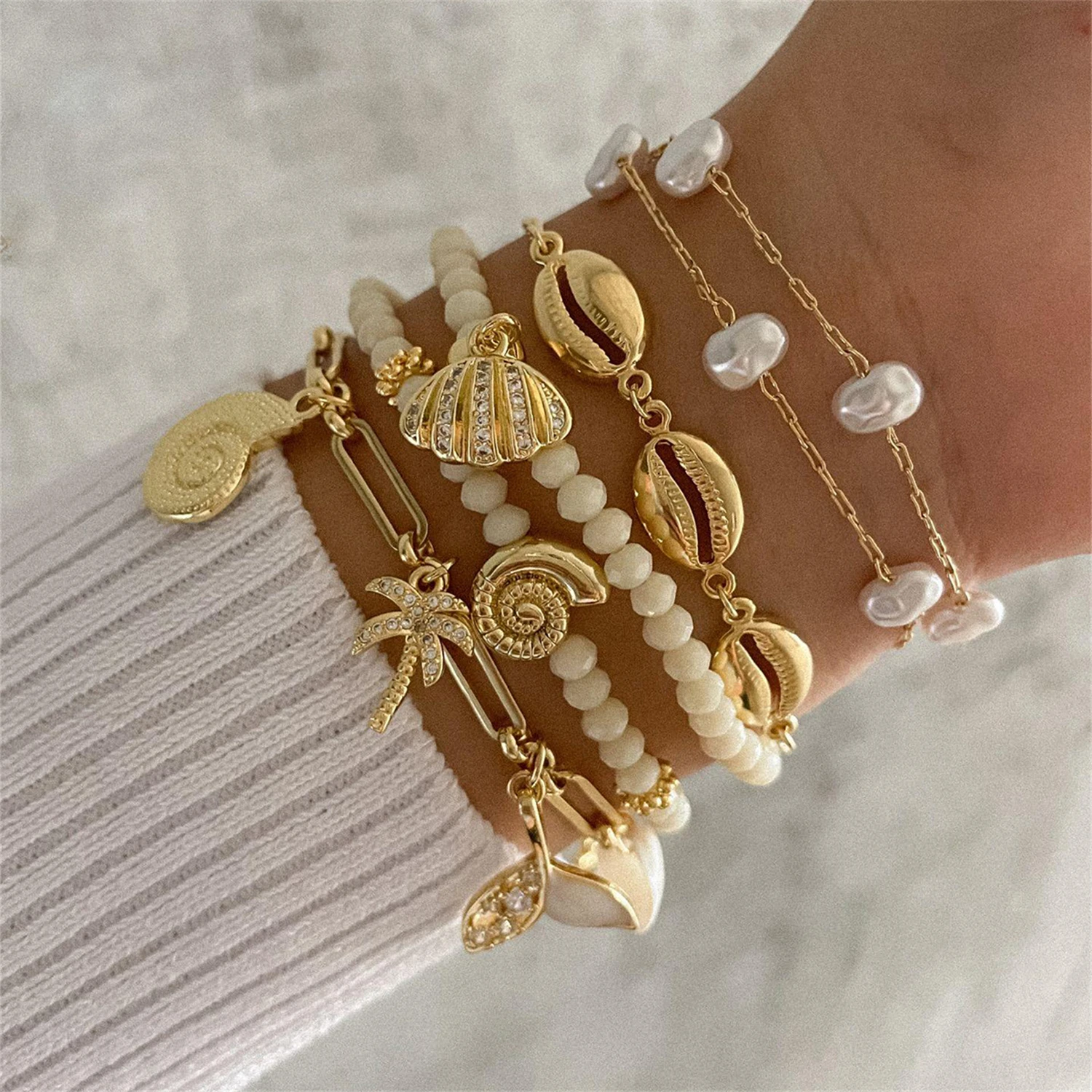 

Women's Layered Beach Bracelet Seashell Pearl Coconut Tree Charms Bohemian Style Jewelry For Summer Vacation Party Daily Wear