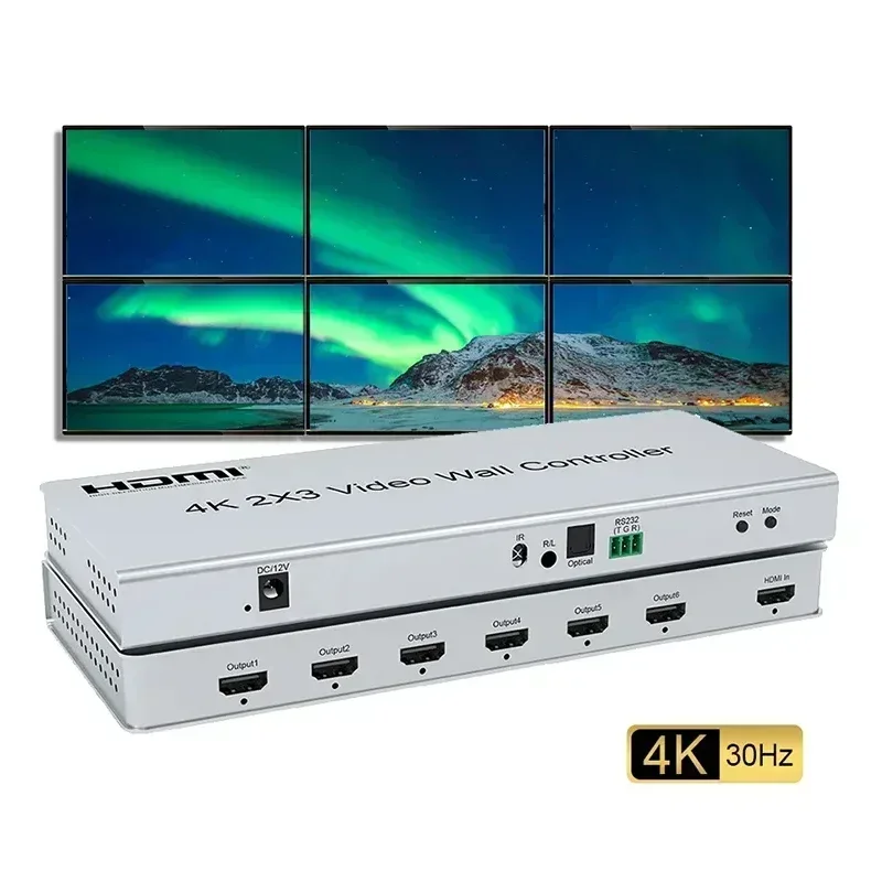 

Настенный видеоконтроллер Real 4K 2x3 HDMI, 2x2 2x1 1 1x2 3x 2 TV Wall, 6-экранный видеопроцессор для сшивания с приставкой для сшивания Аудио ТВ