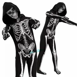 Zombie Costume Kids Halloween Zombie Mask Cosplay Scary Skeleton Skull Costume Suit Jumpsuit Bodysuit Carnival Party Clothes