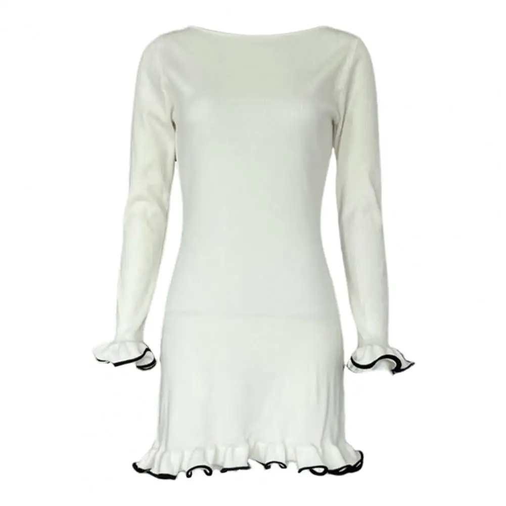 Dames gebreide mini-jurk met ruches herfst hoge taille elegante slanke feestjurk patchwork gebreide trui vrouwelijke jurk