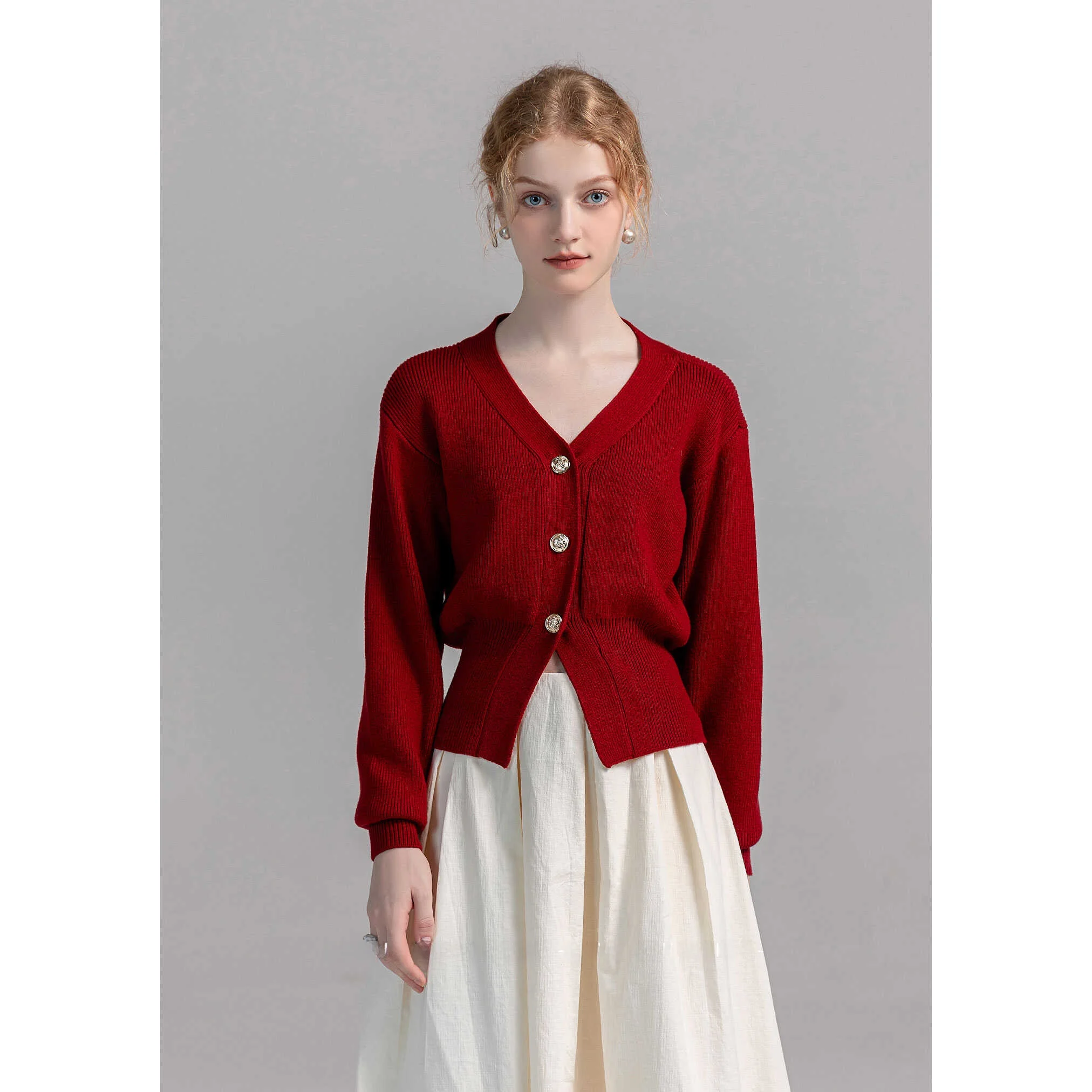 

Red Cherry LULUFA Women's Sweater Cardigan Slimming Waist Design Cisas New Year Celebration Top Commute Sle Regular Fit