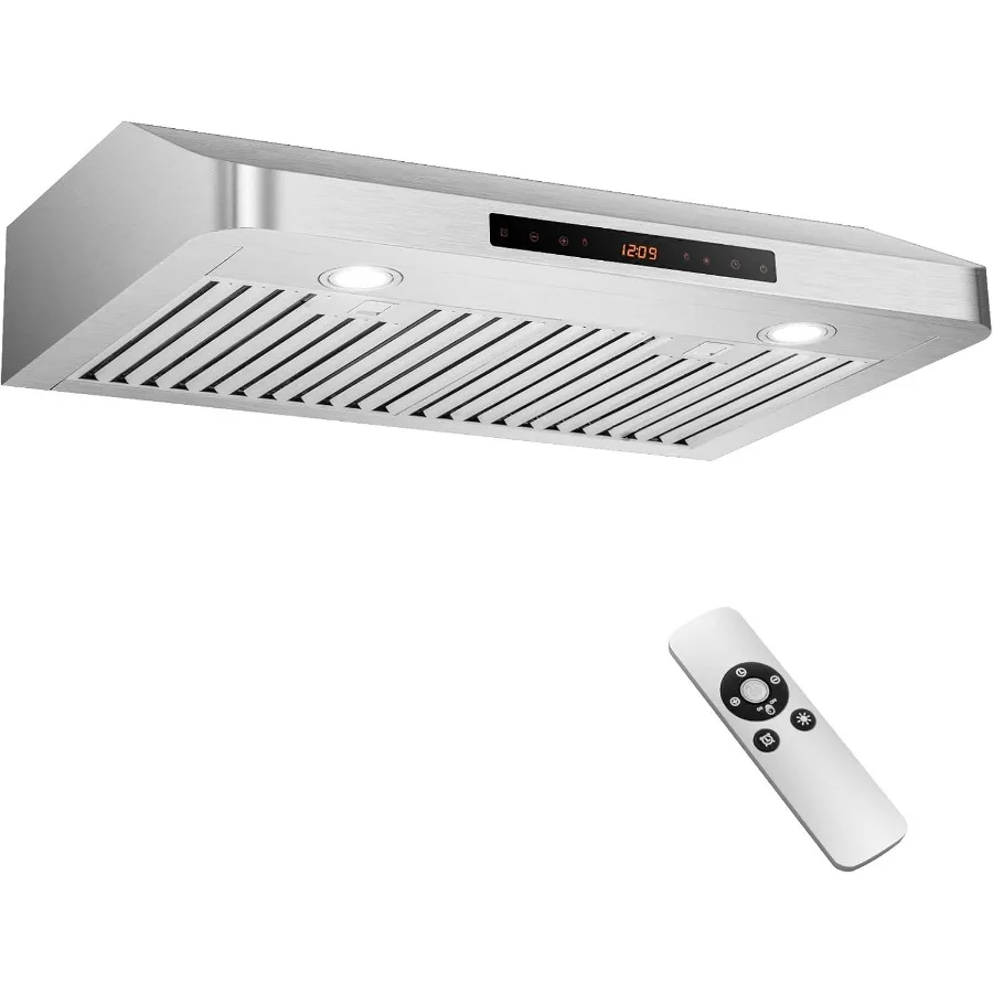 

30 Inch Stainless Steel Kitchen Range Hood with 900CFM 4-Speed Fan Gesture Control 2 LED Lights Dishwasher-Safe Baffle Filters
