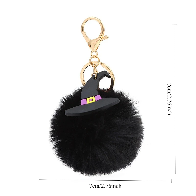 Halloween Black Plush Ball Keychain Spider Web Pirate Ship Key Ring Fluffy Pom Pom Bag Charm Gothic Backpack Accessories Gifts view 5