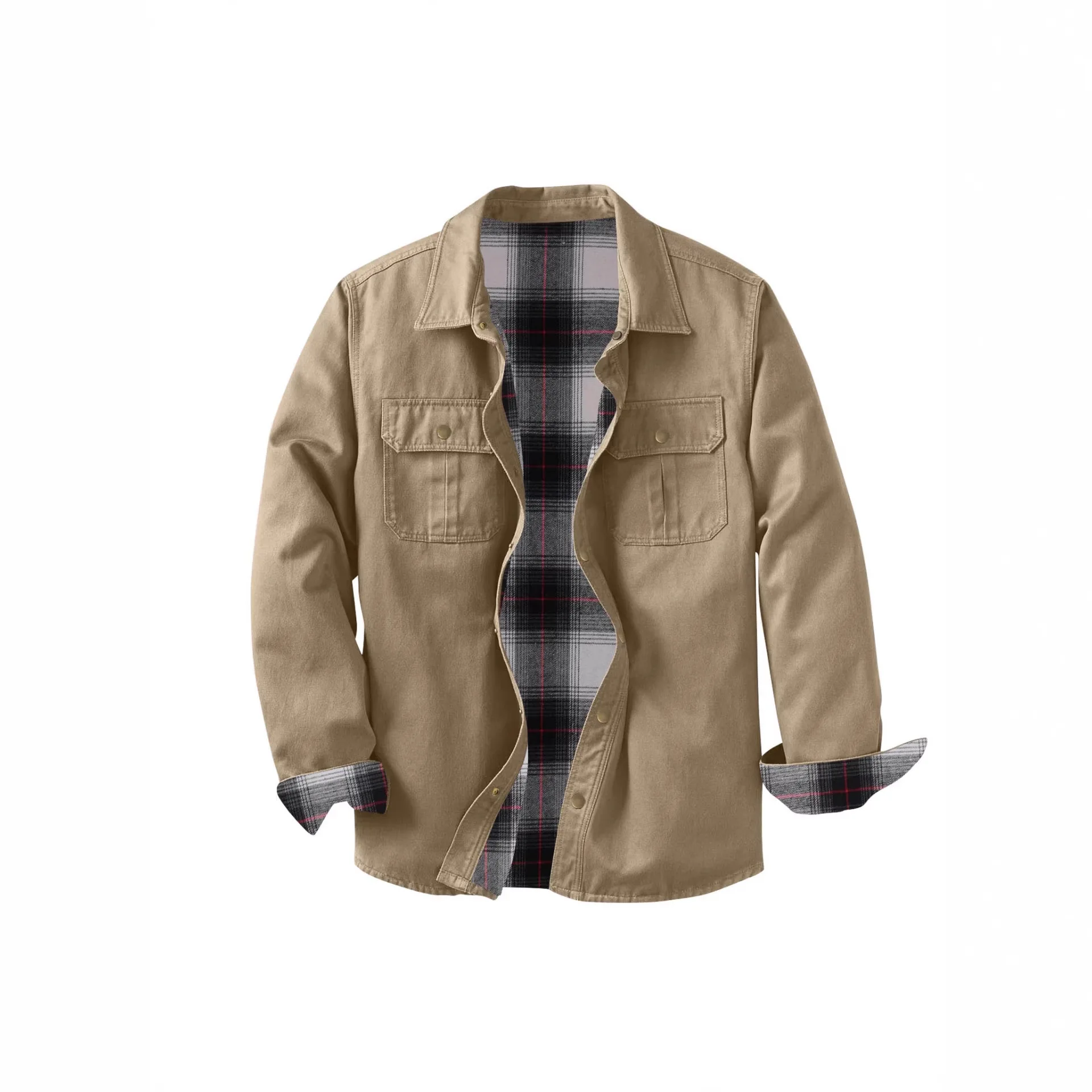 European Size Men's Clothing Cross-Border Foreign Trade  Plaid Lined Multi-Pocket Shirt Jacket Trendy Casual Top For