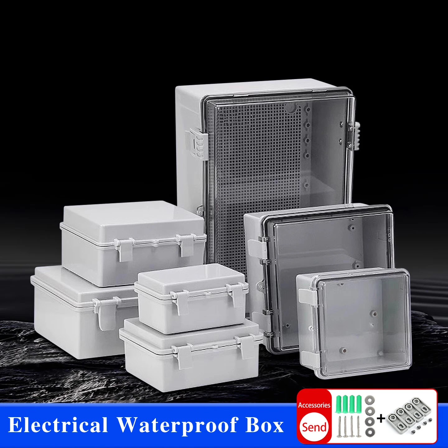 

IP66 Plastic Transparent Gray Waterproof Enclosure Safe Box for Outdoor Electronic Projects Electrical Instrument Junction