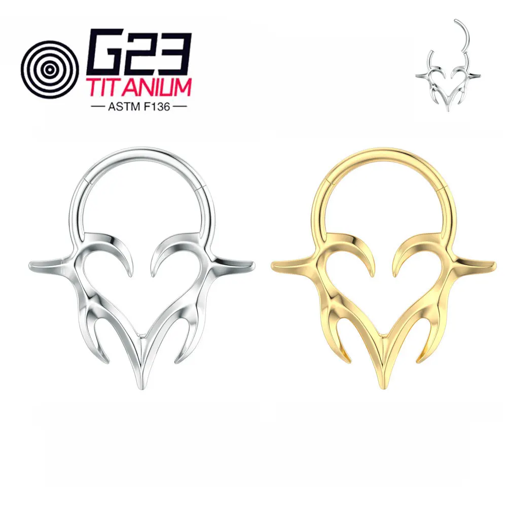 G23 ASTM F136 Titanium 16g Heart Shape Clicker Nose Ring Hoop Ring 10mm Daith Septum Piercing Jewelry