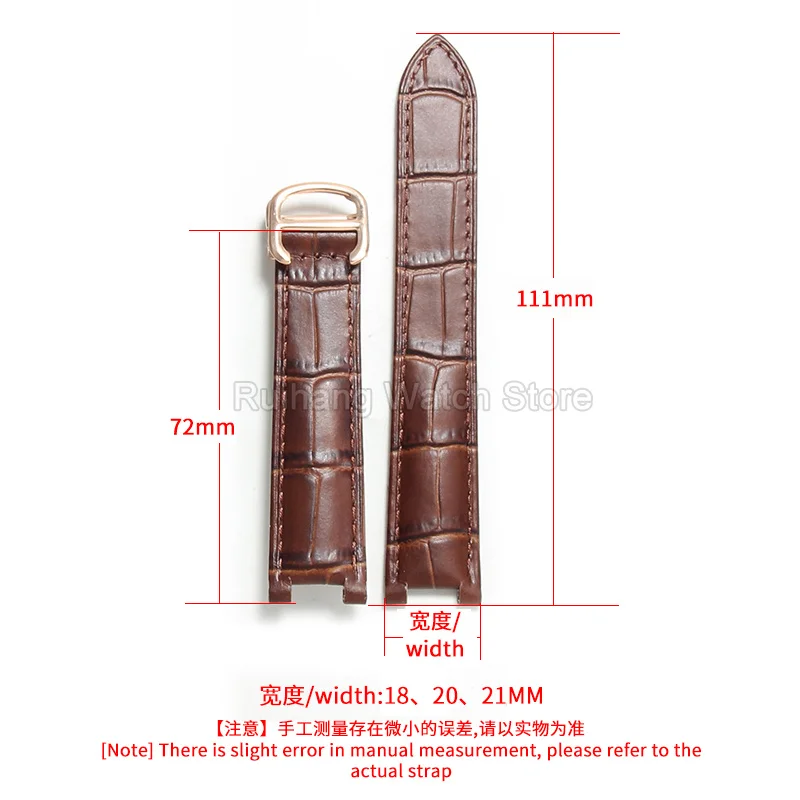 18x10mm 20x12mm 21x15mm for Cartier PASHA Series Refined Stylish Long Lasting Genuine Cowhide Leather Watch Strap Concave End
