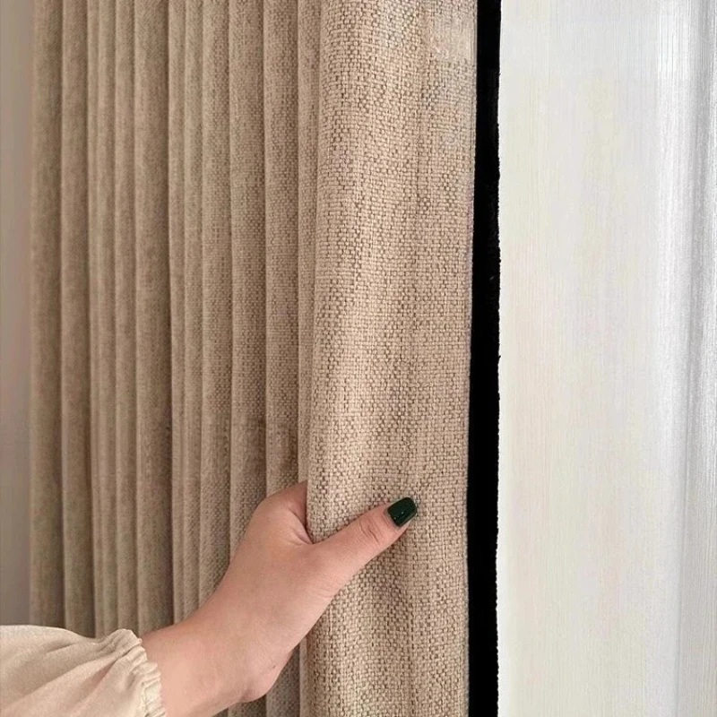 Tende con paralume leggero color crema addensata Schneier con bordo nero francese medio americano chiaro per soggiorno, sala da pranzo, camera da letto