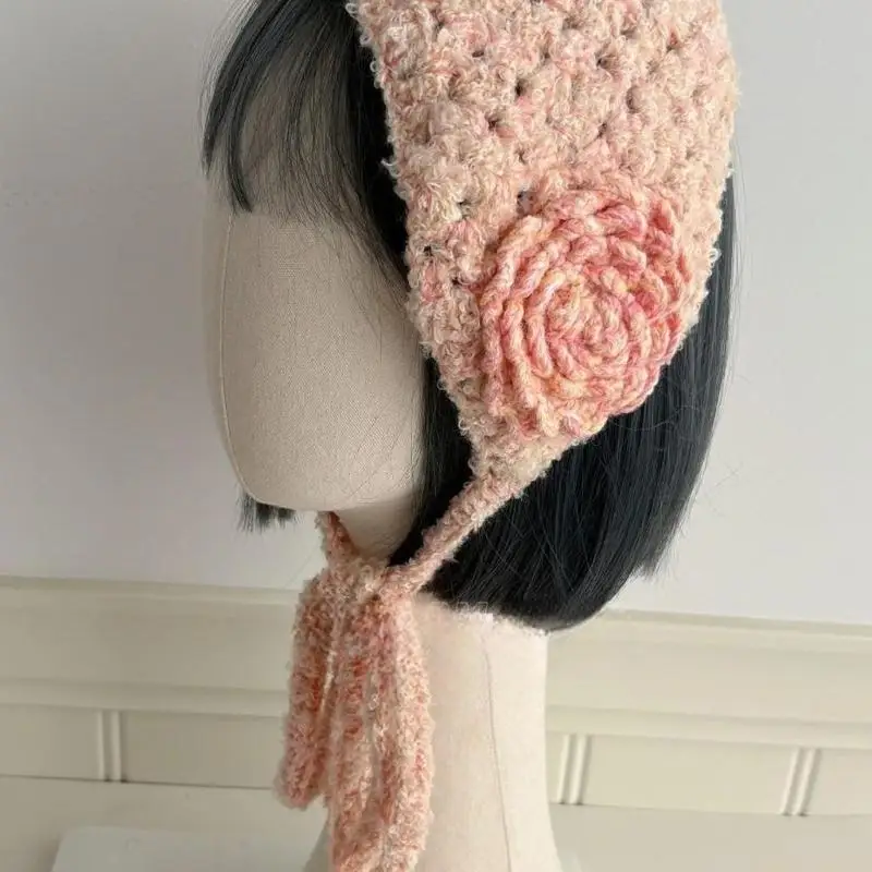 

31BF Crochet Flower Hairband for Women Girl Knit Ear Warmer Winter Autumn Warm Headscarf For Daily Outfit Outdoor Use