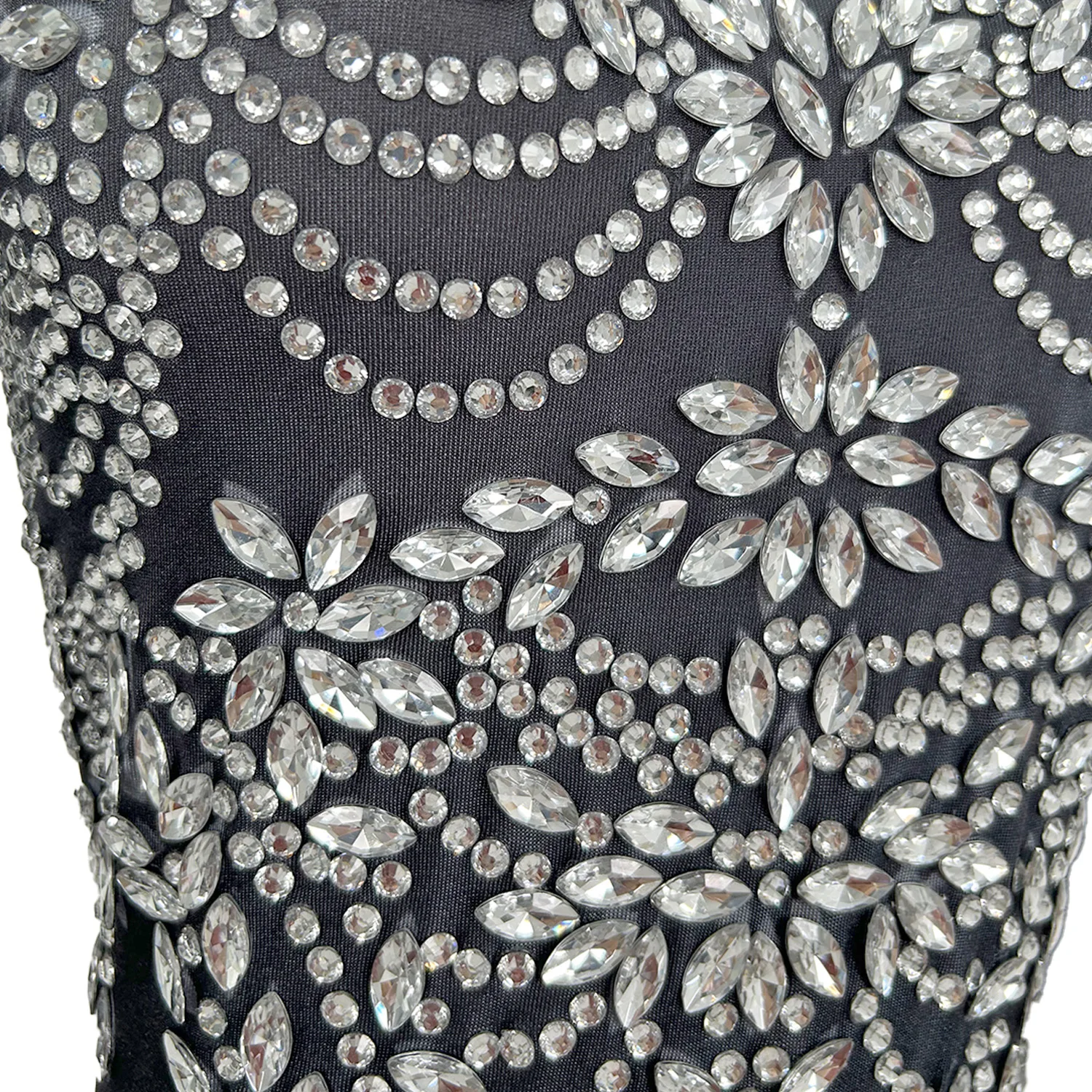 

Sparkly Rhinestones Spandex Elastic Jumpsuit Gloves Women Sexy Stage Performance Show Dance Costume Tight Fitting Outfit Zhubao