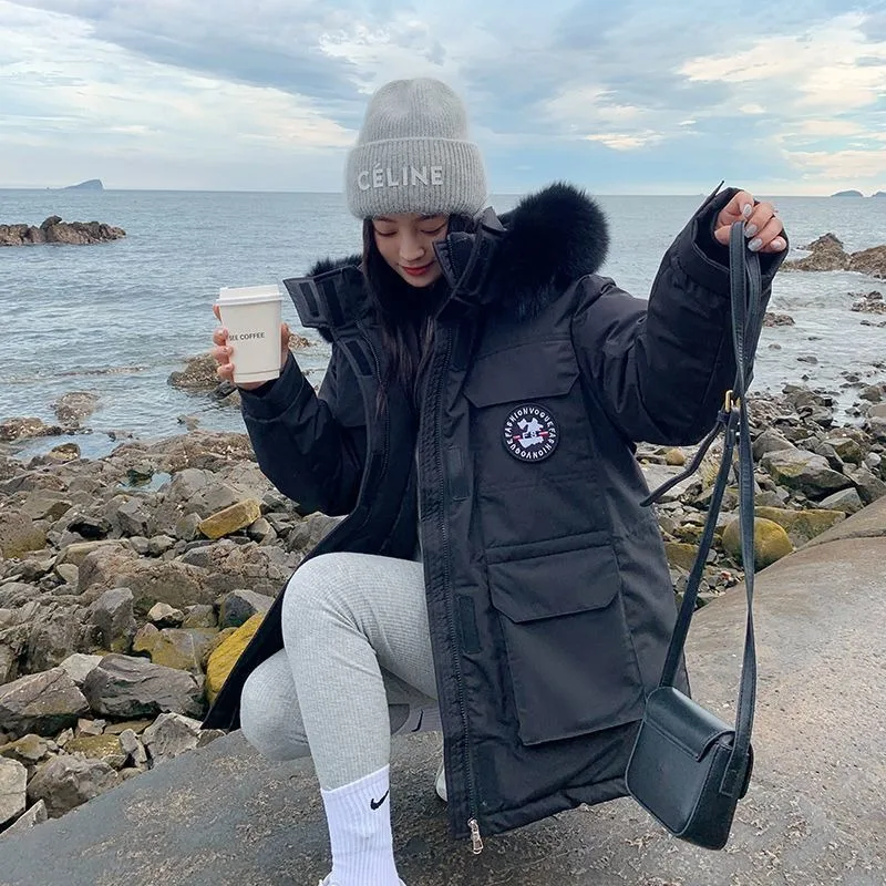 New Winter Down Cotton-padded Clothes Women's Medium and Long Ins Tide Tooling Student Explosion Cotton-padded Jacket Parkas