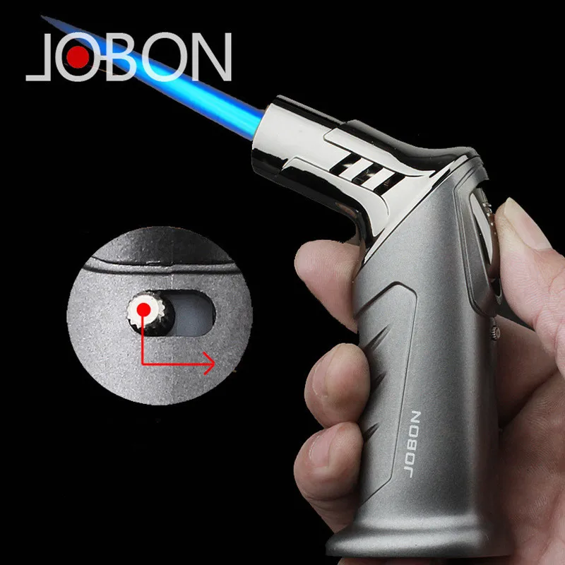 

JOBON Cigar Gas Lighter Blue Flame Torch Straight To Metal Outdoor Portable Spray Gun Refillable Gas Kitchen Barbecue Cooking