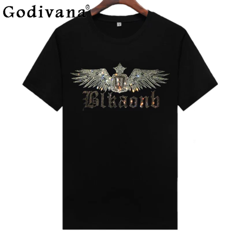 

Europe America Summer Personalized Hot Diamond Short Sleeve T-shirt Handsome Men Large Size Versatile Leisure Crew Neck Tops
