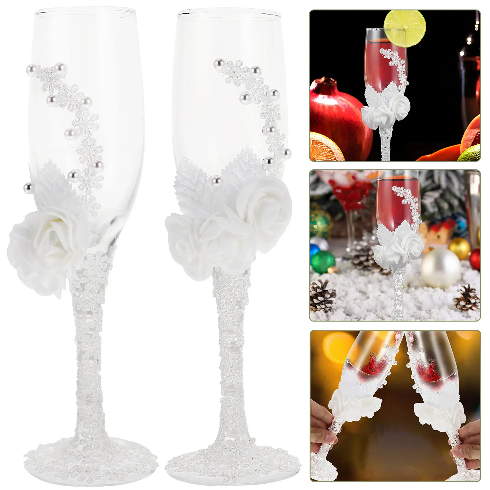 1Pair Wedding Wine Glass Pair Unique Lace Design Goblet for Bridal Shower Engagement Party Table Centerpiece Red Wine Glass Gift