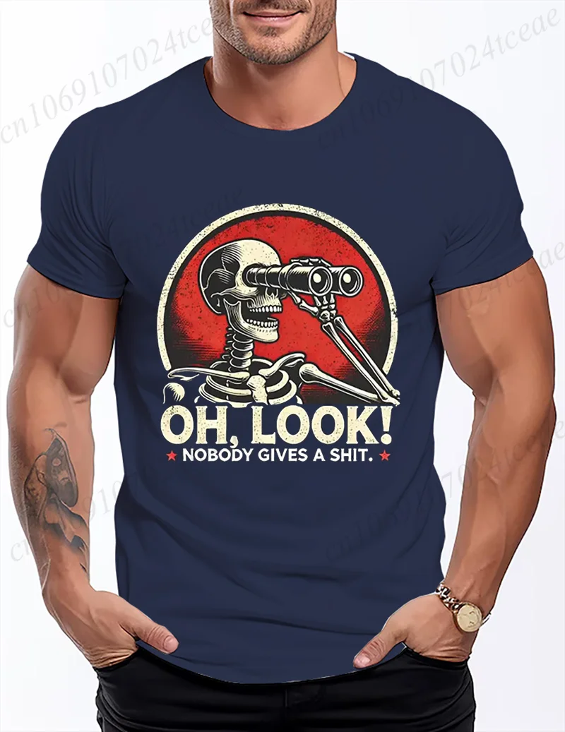 Summer Mens T-shirt Casual Funny Skeleton Oh Look Nobody Gives A Shit Shirt Men Loose O-neck Tops for Men Short Sleeve Male Tees