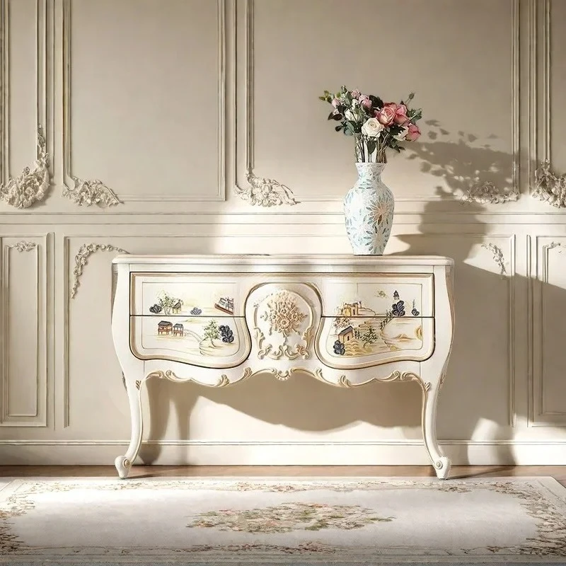 

D06 французский светлый роскошный окрашенный шкаф для крыльца, украшение для хранения стен в фойе, европейская вилла, резной шкаф с ящиками