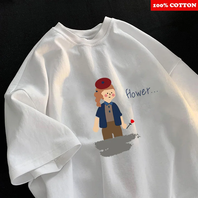 T-shirt à manches courtes pour hommes et femmes, 100% coton, imprimé de dessin animé japonais, été 2025, pour Couple, Y2k, vêtements pour jeunes