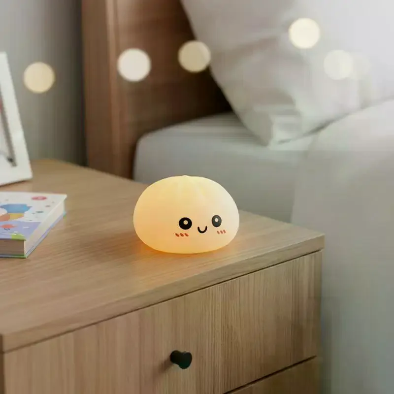 Creative Cute Dumpling Led Night Light Pressable Toy, Children'S Bedroom Bedside Lamp Gift