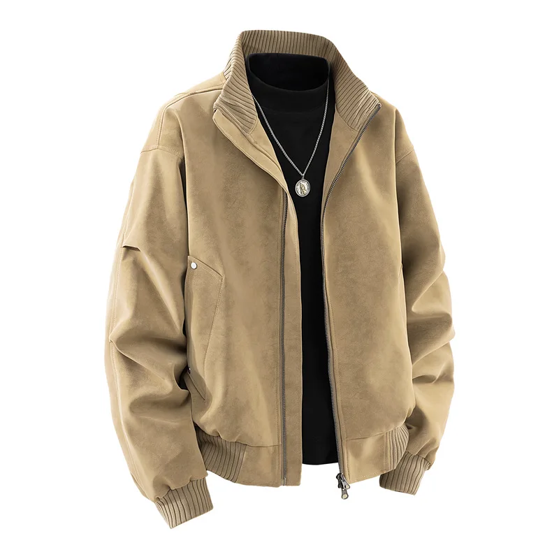 الخريف الشتاء رجل البضائع معطف الوقوف طوق سحاب أكمام طويلة الذكور Bomber سترة Vintage فضفاض يندبروف في الهواء الطلق الرجال ملابس خارجية