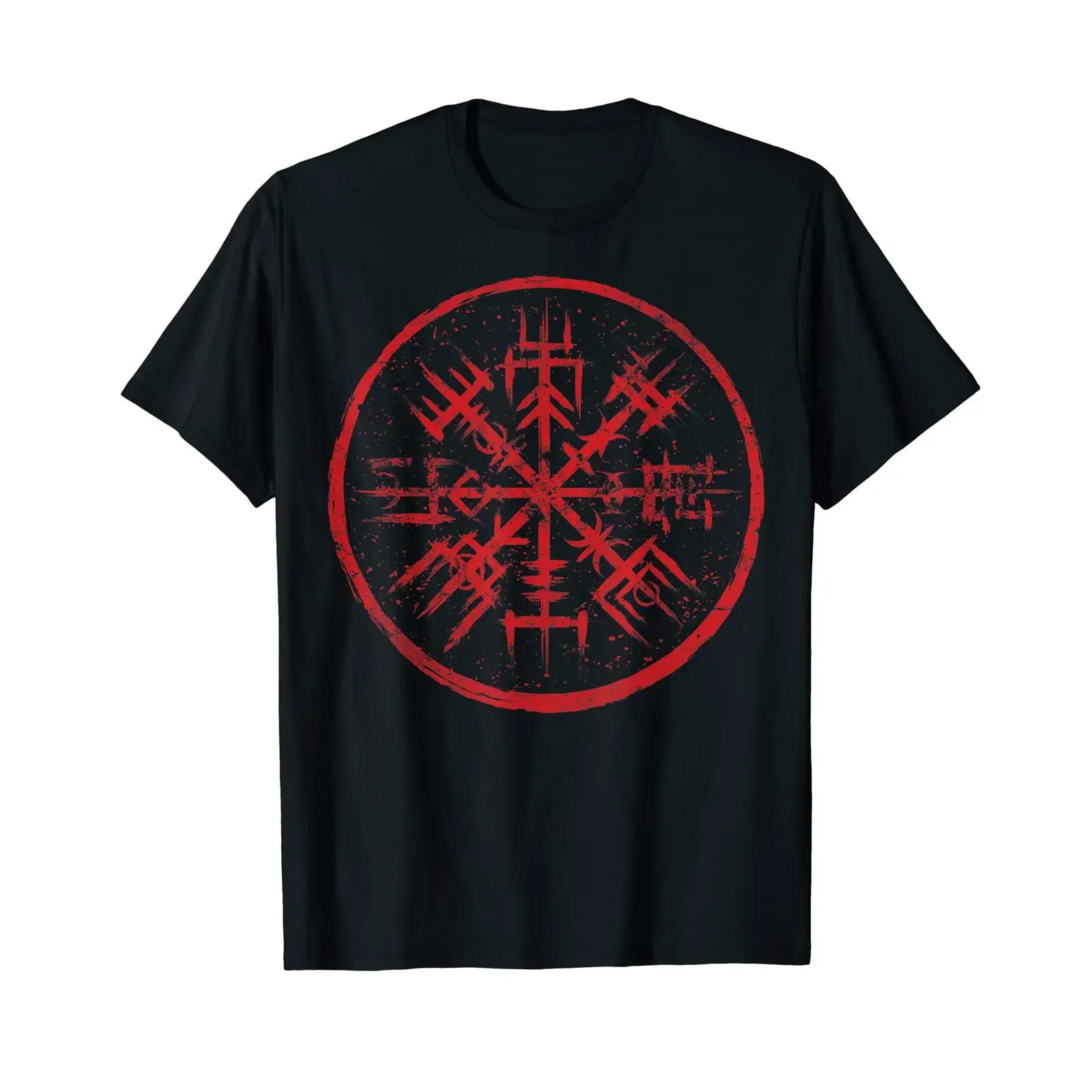 Viking Magic Symbol Ornament Compass Amulet Nordic Pagan T Shirt vintage Washed streetwear Top For Everyday Wear Comfortable