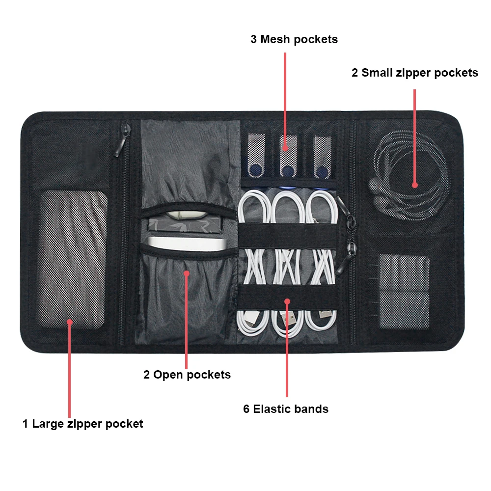 Tech Organizer Bag Cable Storage Case Travel Electronic Accessories Pouch for Charger Power Bank Earphone USB Cable Home Office view 3
