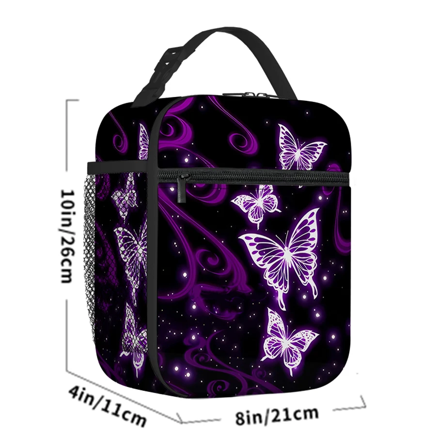 Purple Butterfly Pattern Handheld Lunch Bag for Boys/Girls Children Best Gifts 2D Cartoon Reusable Thermal Cooler Lunch Boxes